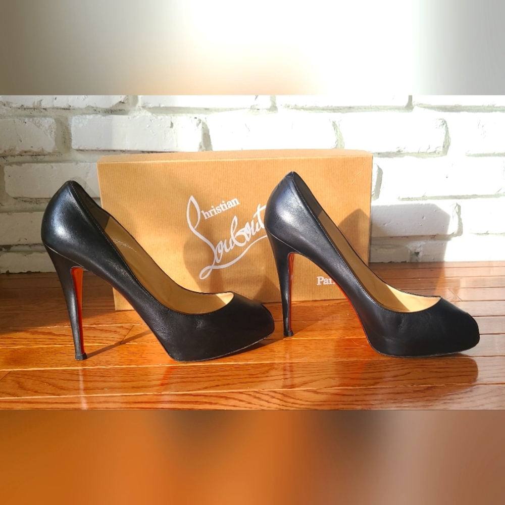 Christian Louboutin Black Peep Toe Stilettos - Picture 2 of 7